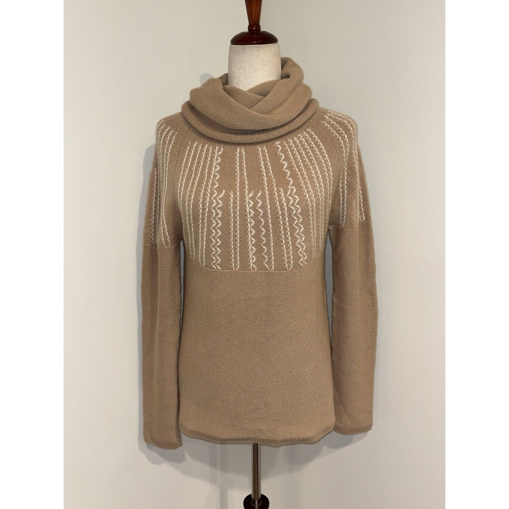 Malo Luxury Italian Cashmere Funnel Neck Sweater Beige Cream Size 44 Medium